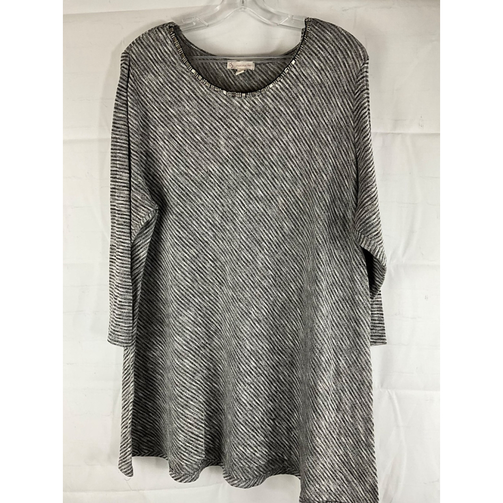 Established 1962 Women's Plus Size Tunic Top 3X Black White Stripe Rayon/Polyest